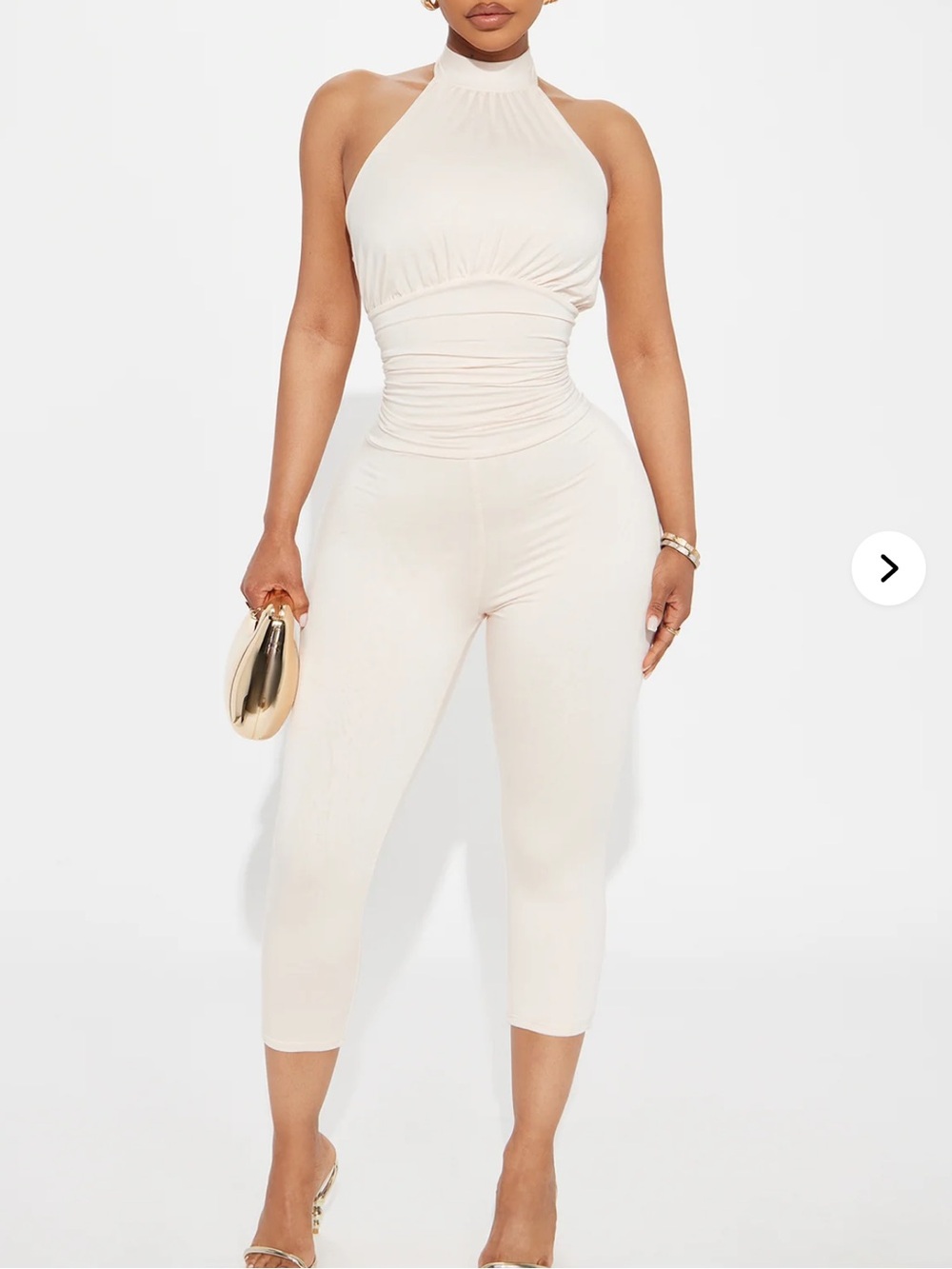 Slim Fit Halter Jumpsuit in Cream